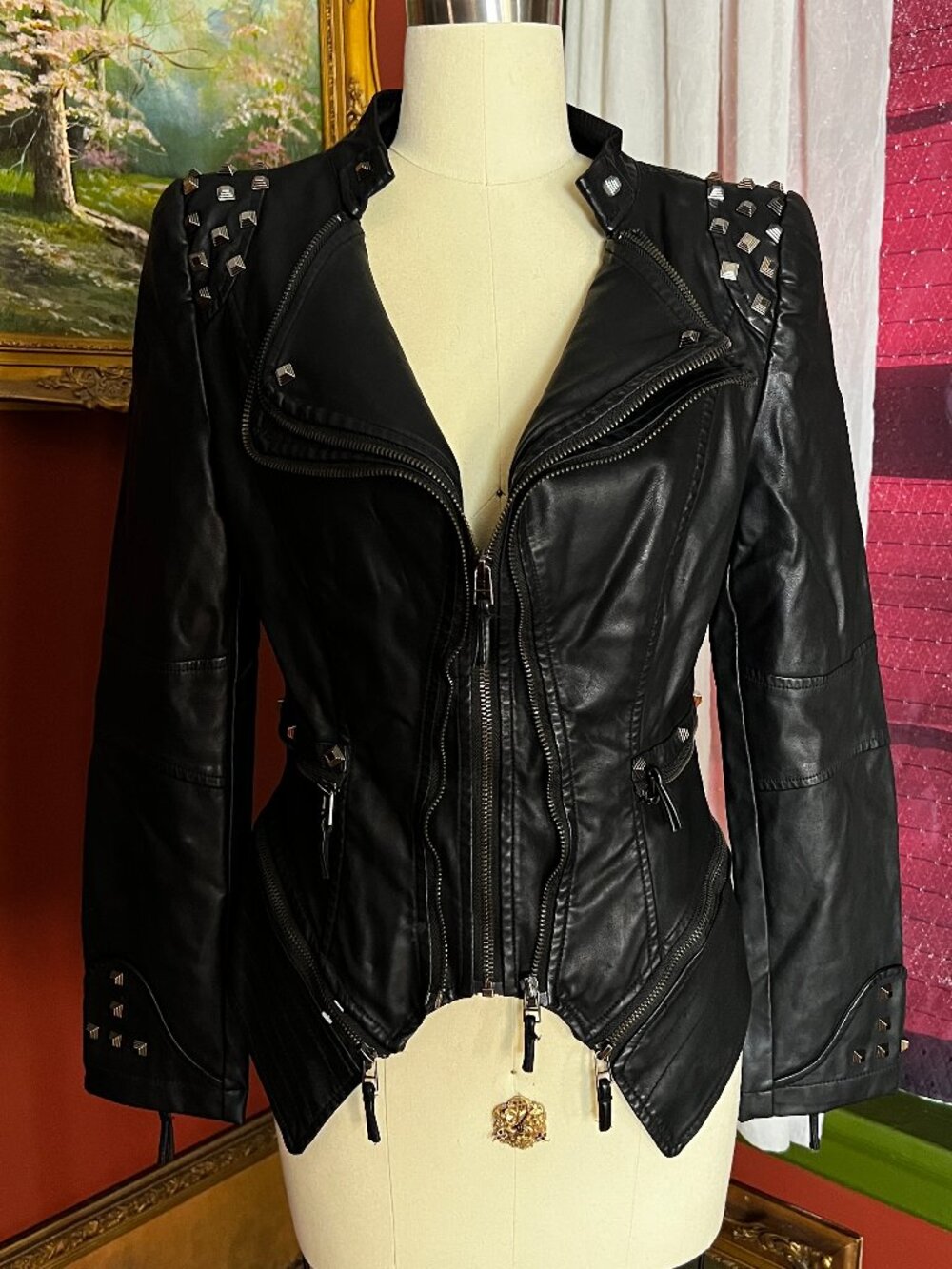 Black Studded Leather Moto Jacket